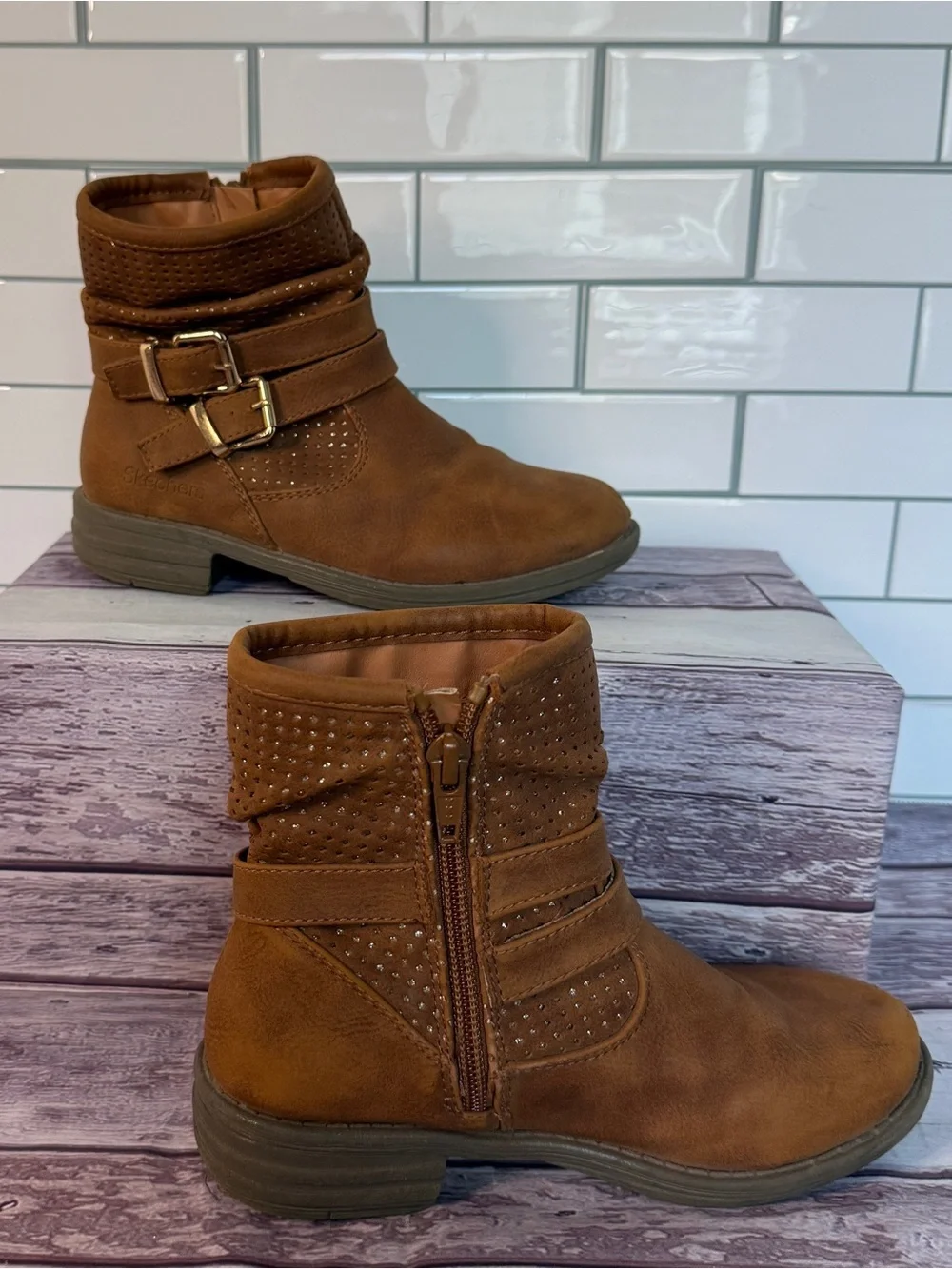 Skechers Girls 🤎 Mad Dash Buckle Booties size 12